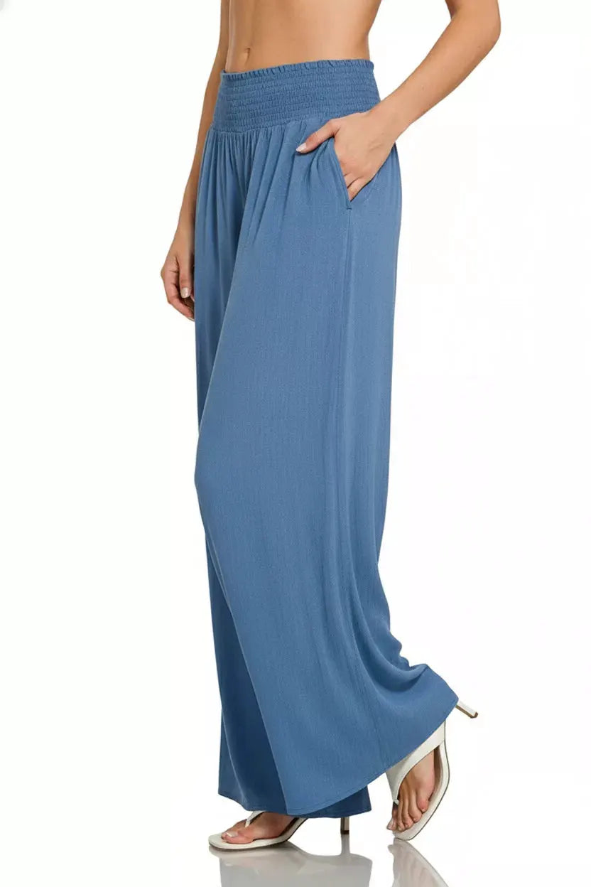 Zenana Smocked Waistband Wide Leg Lounge Pants by Zenana