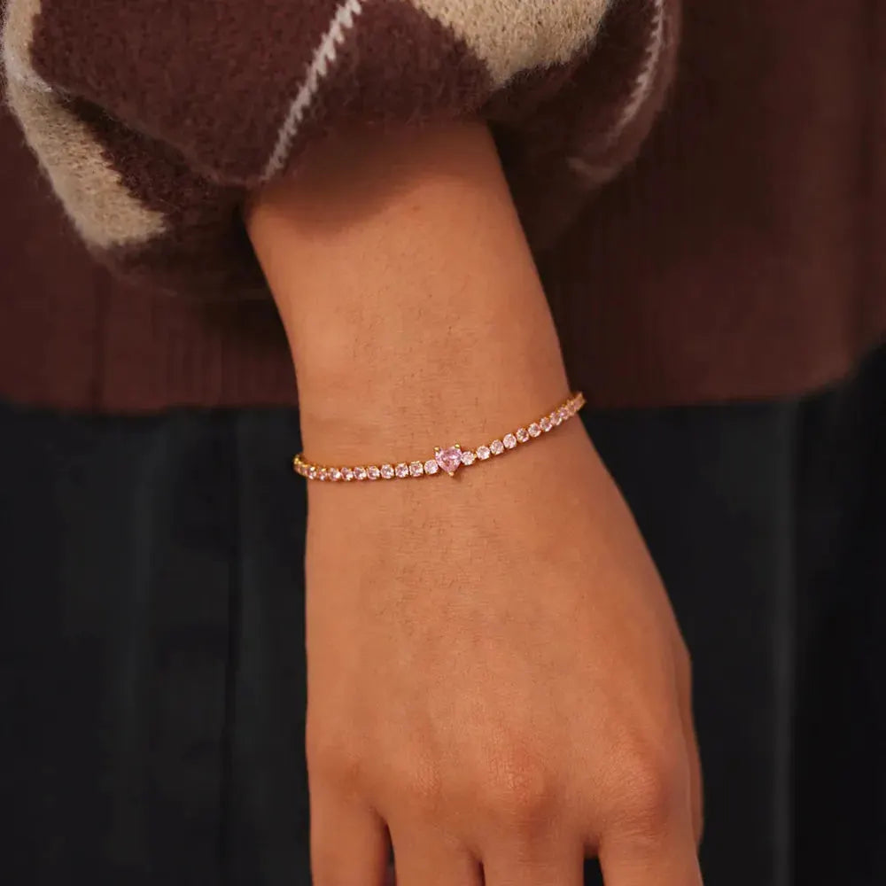 Heart Shape Inlaid Zircon 18K Gold-Plated Bracelet by Partner Label