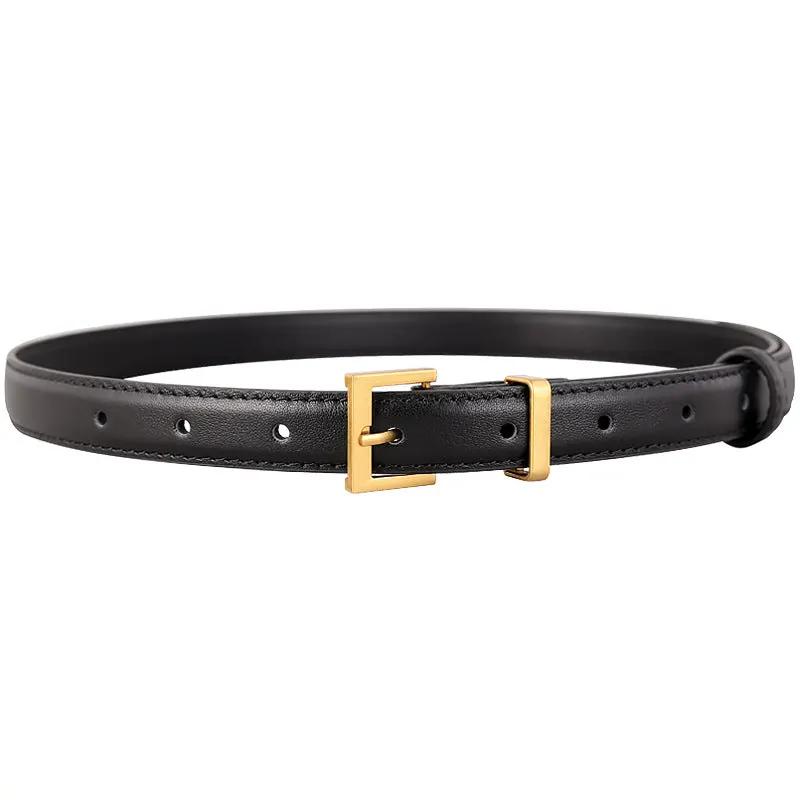 Leather Skinny Belt with Golden Buckle by Trendsi