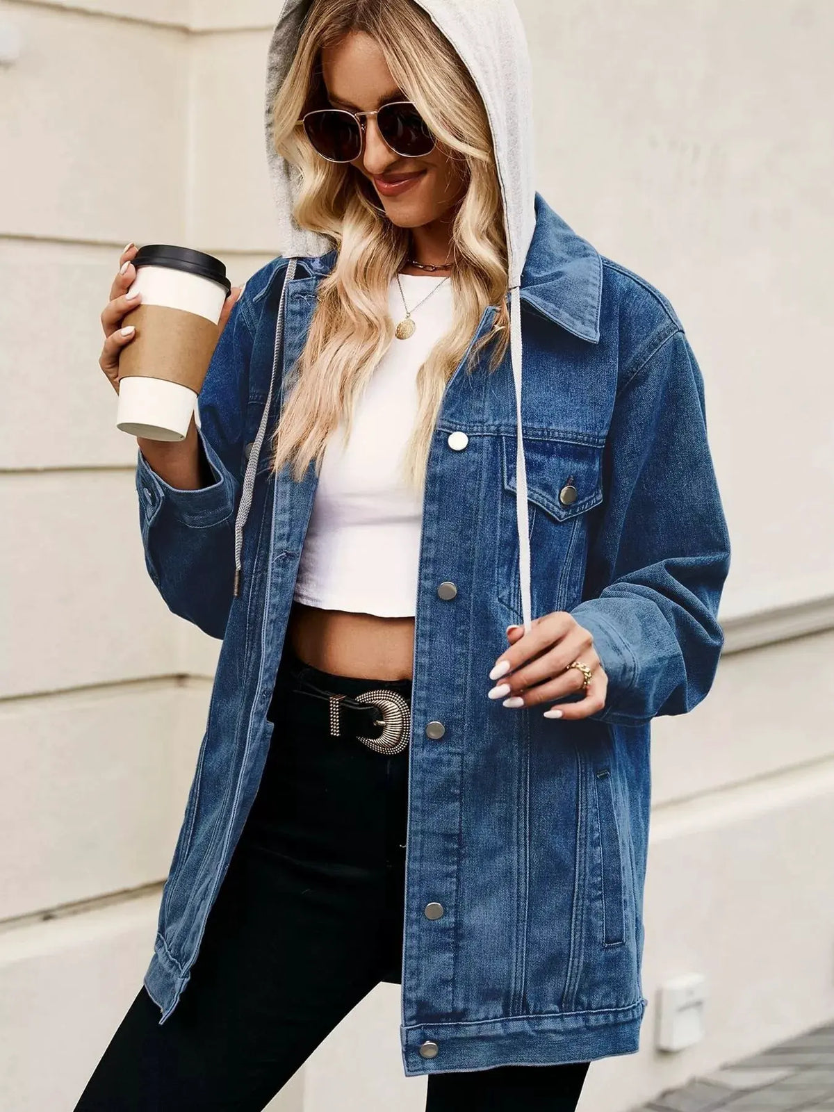 Button Up Long Sleeve Denim Jacket by Partner Label