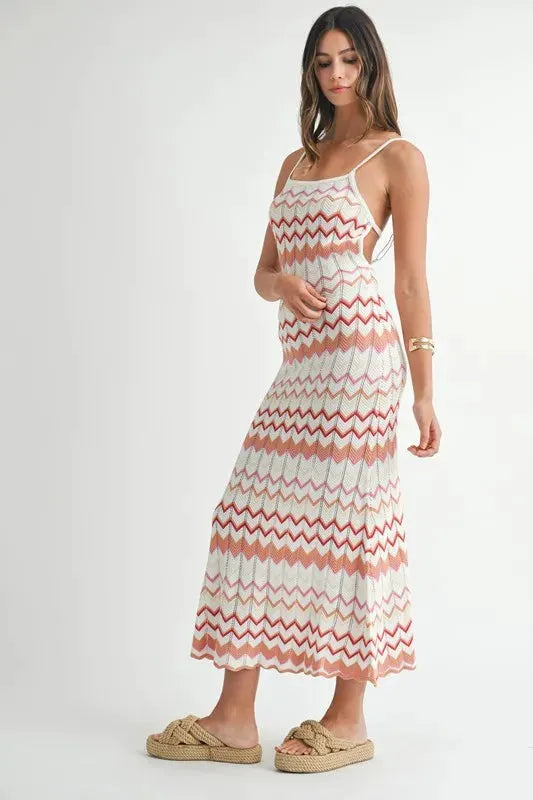 MABLE Lightweight Pointelle Chevron Knit Maxi Dress by MABLE