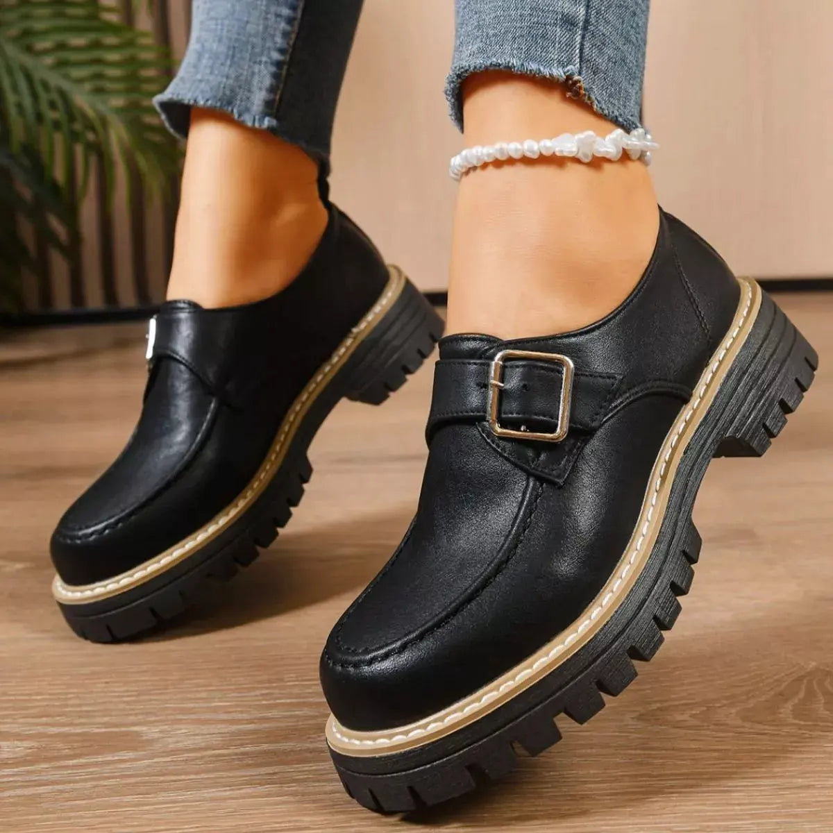 Round Toe Buckle Loafers by Partner Label