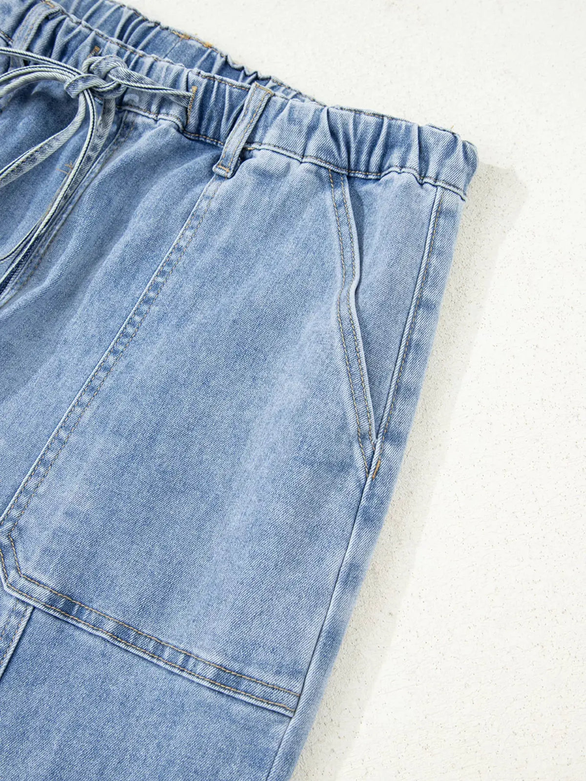 Wide Leg Drawstring Raw Hem Jeans by Partner Label
