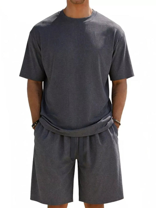 Men's Full Size Casual Striped Top and Shorts Set Plus Size by Trendsi