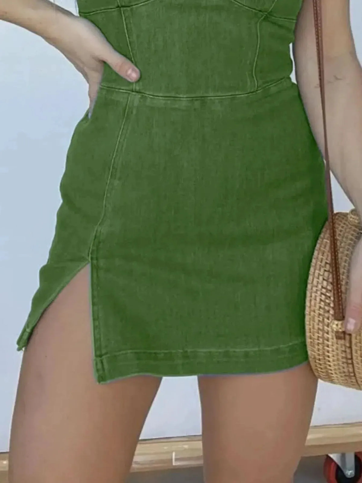 Full Size Slit Square Neck Denim Dress Plus Size by Partner Label