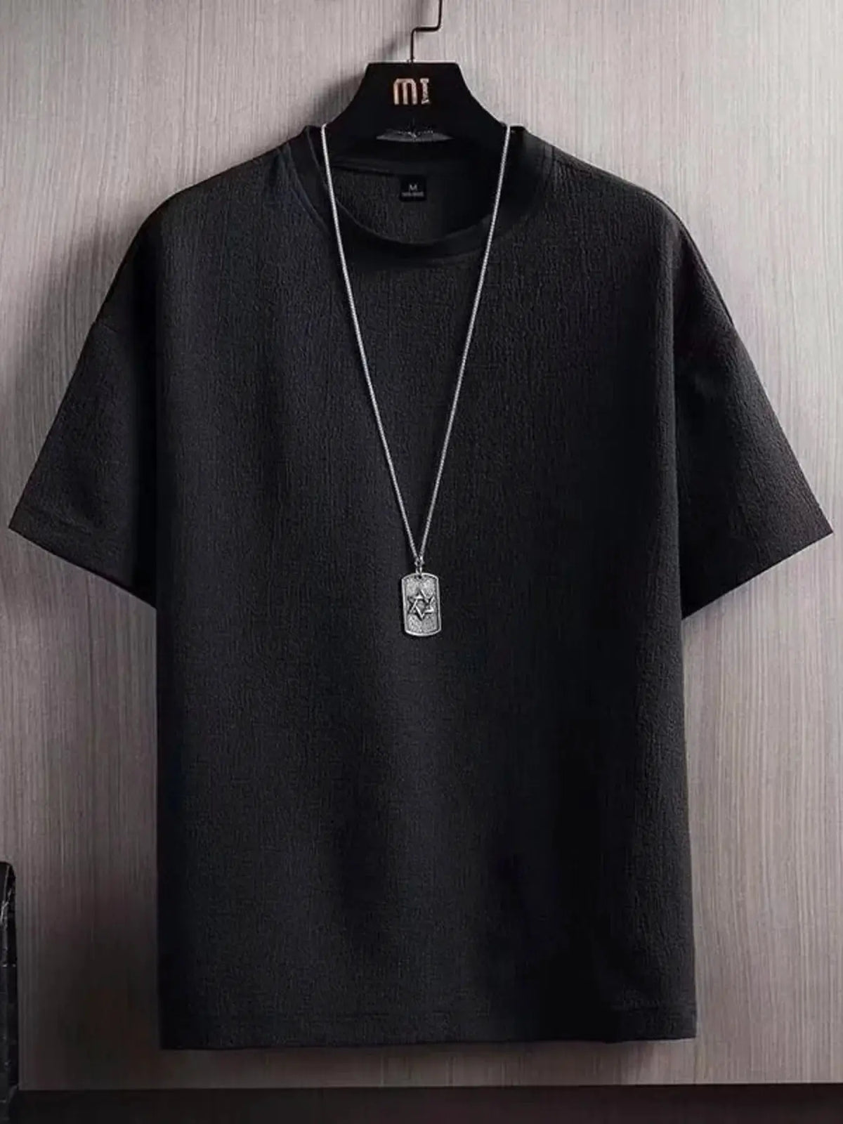 Men's Plus Size Textured Round Neck T-Shirt by Trendsi