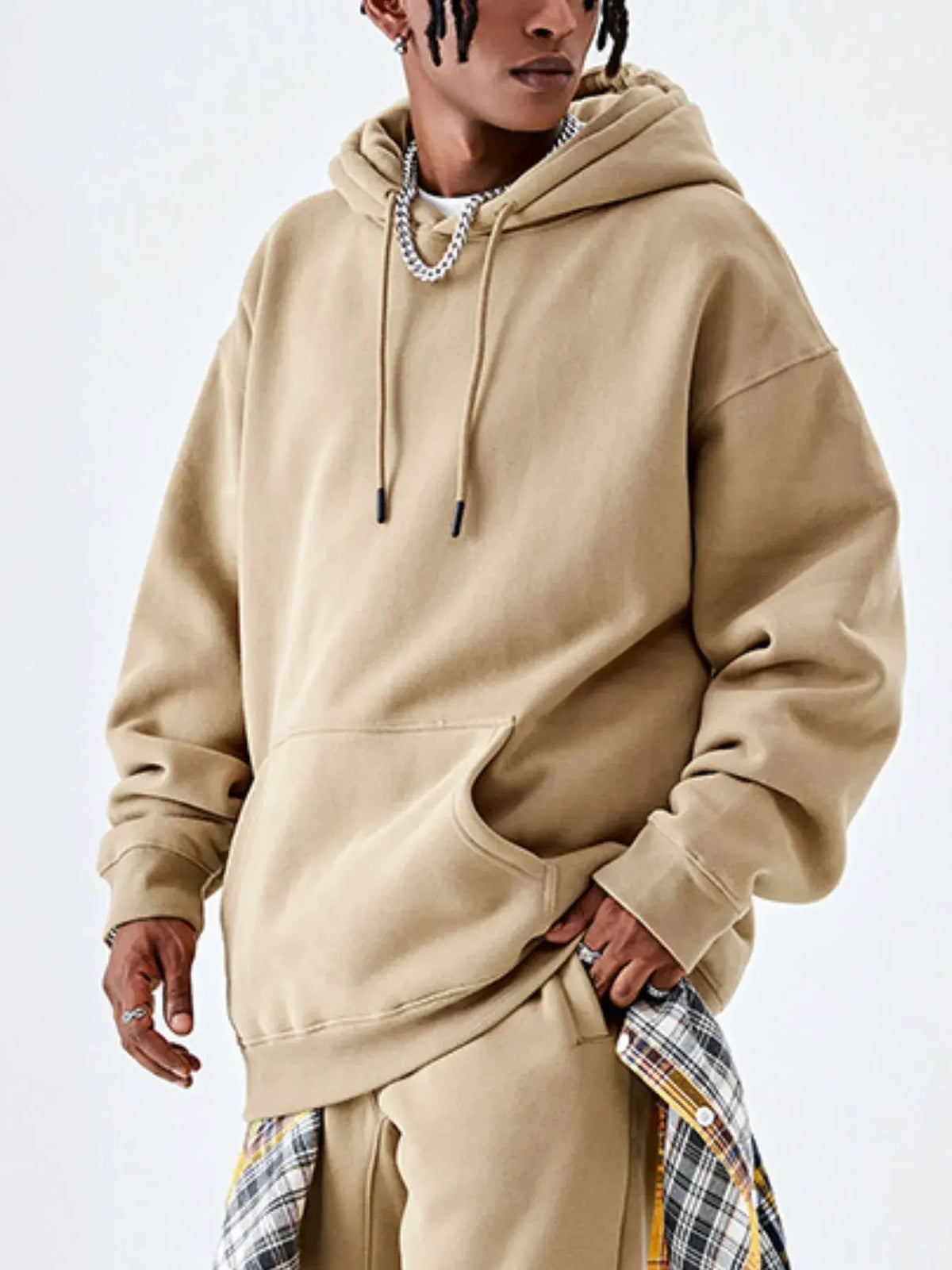 Men's Drawstring Drop Shoulder Hoodie by Trendsi
