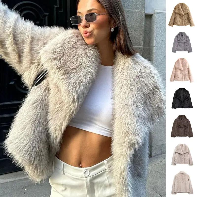 Winter Plush Coat Fashion Warm Thicken Fluffy Lapel Jacket Outwear Casual Long Sleeve Tops Womens Clothing by Maiden-Art