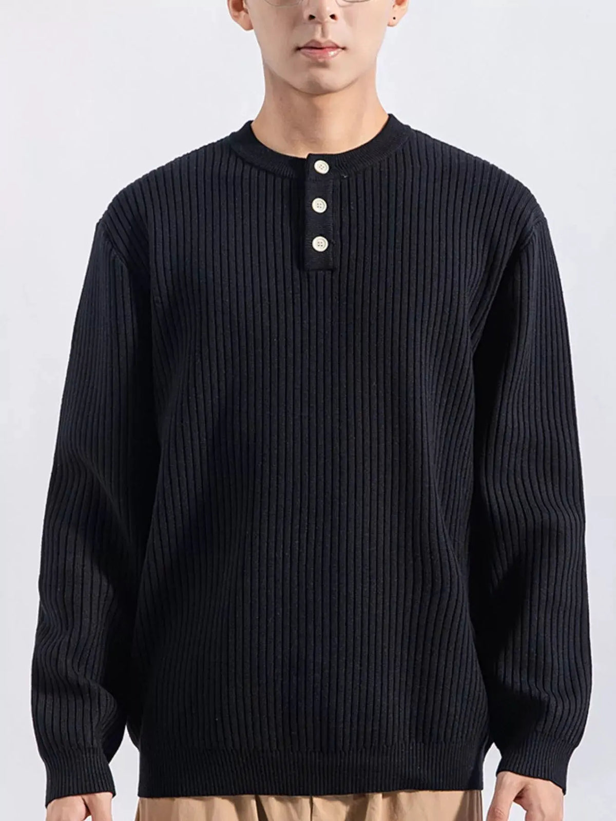 Men's Plus Size Ribbed Button Detail Knit Top by Partner Label