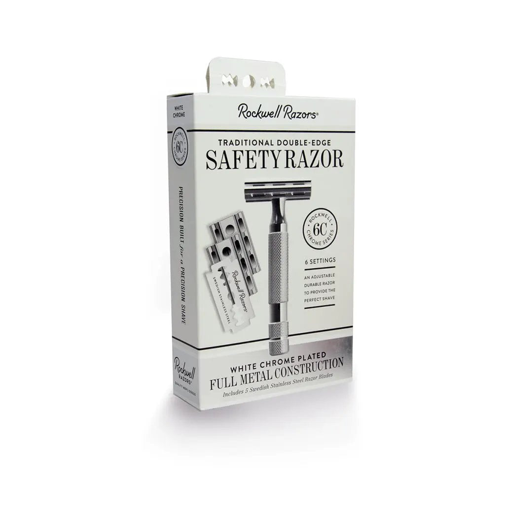 Rockwell 6C Adjustable Safety Razor - White Chrome (Beginner Friendly) by Rockwell