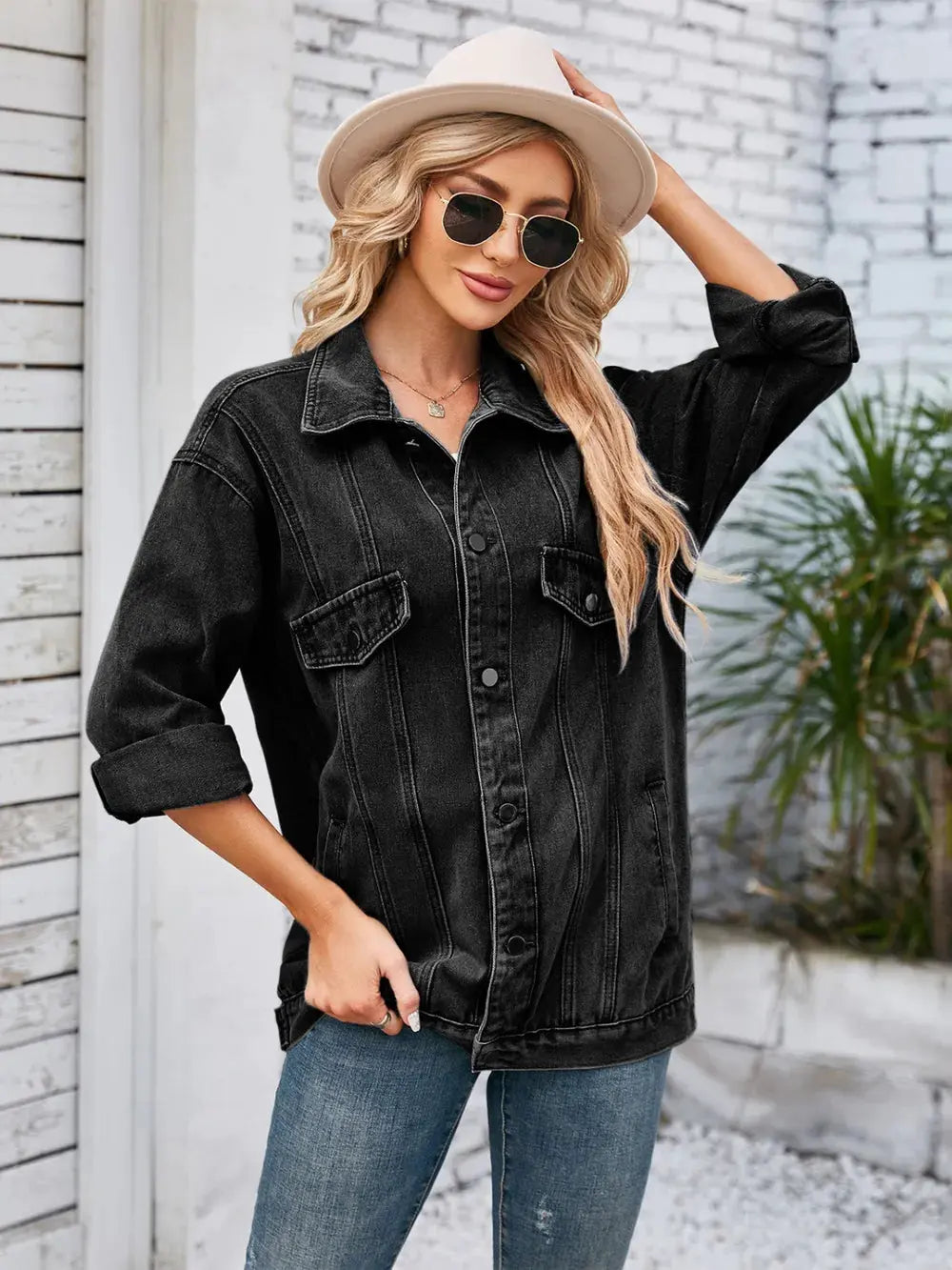 Button Up Long Sleeve Denim Jacket by Partner Label