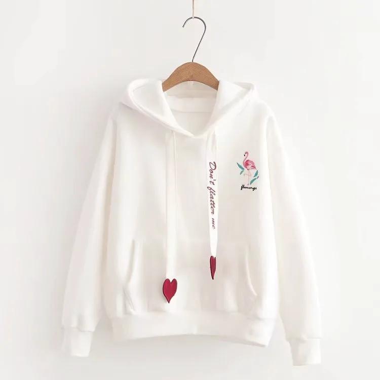 Printed And Velvet Flamingo Love Hooded Sweatshirt by Maiden-Art
