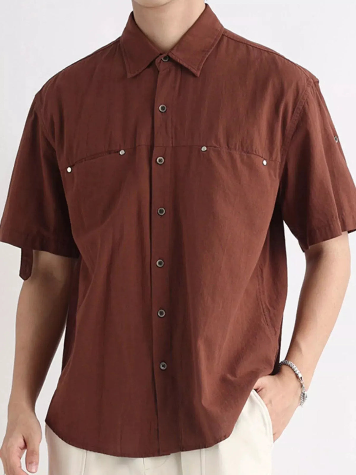 Men's Plus Size Short Sleeve Button-Down Shirt by Trendsi