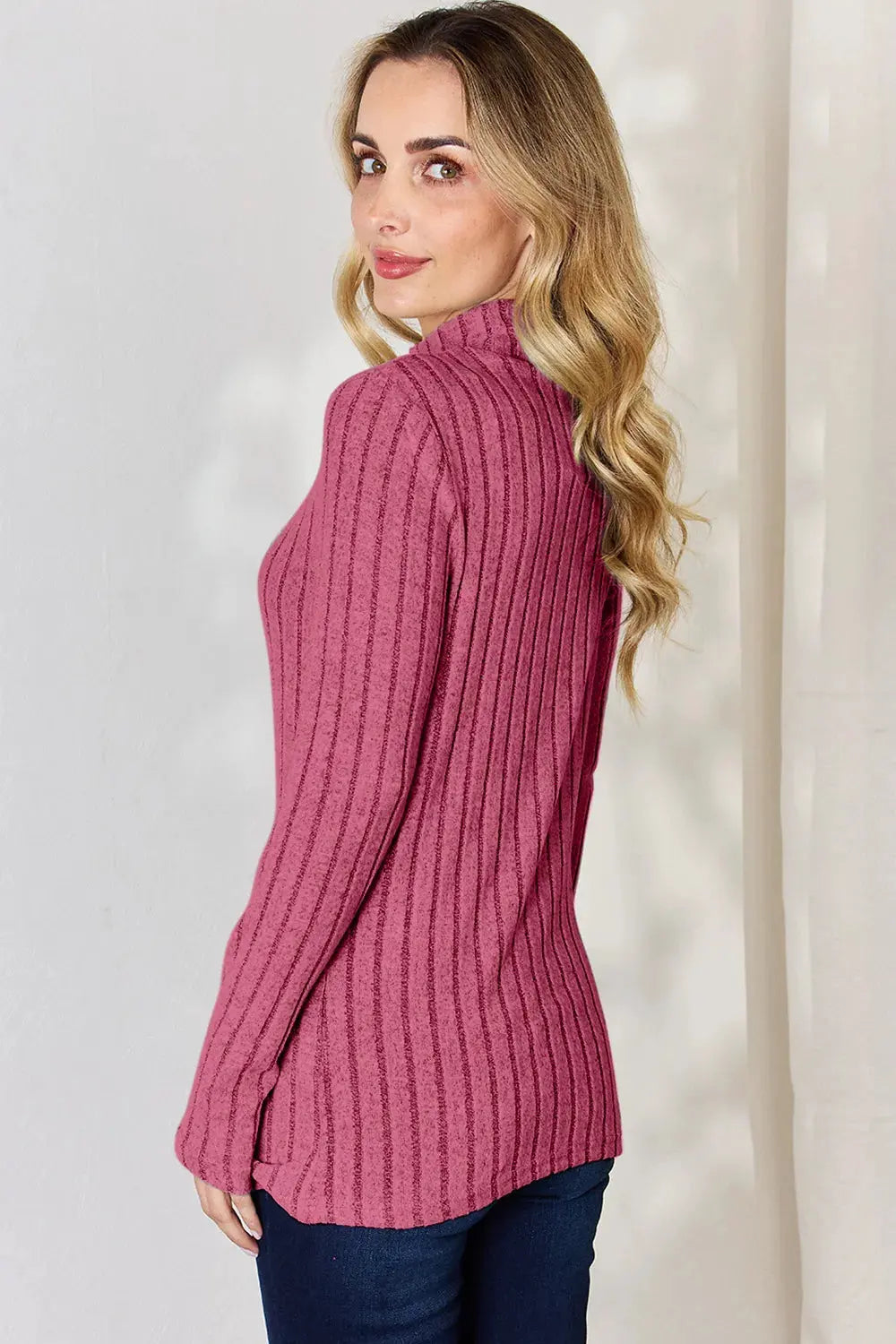 Basic Bae Full Size Ribbed Mock Neck Long Sleeve T-Shirt by Basic Bae
