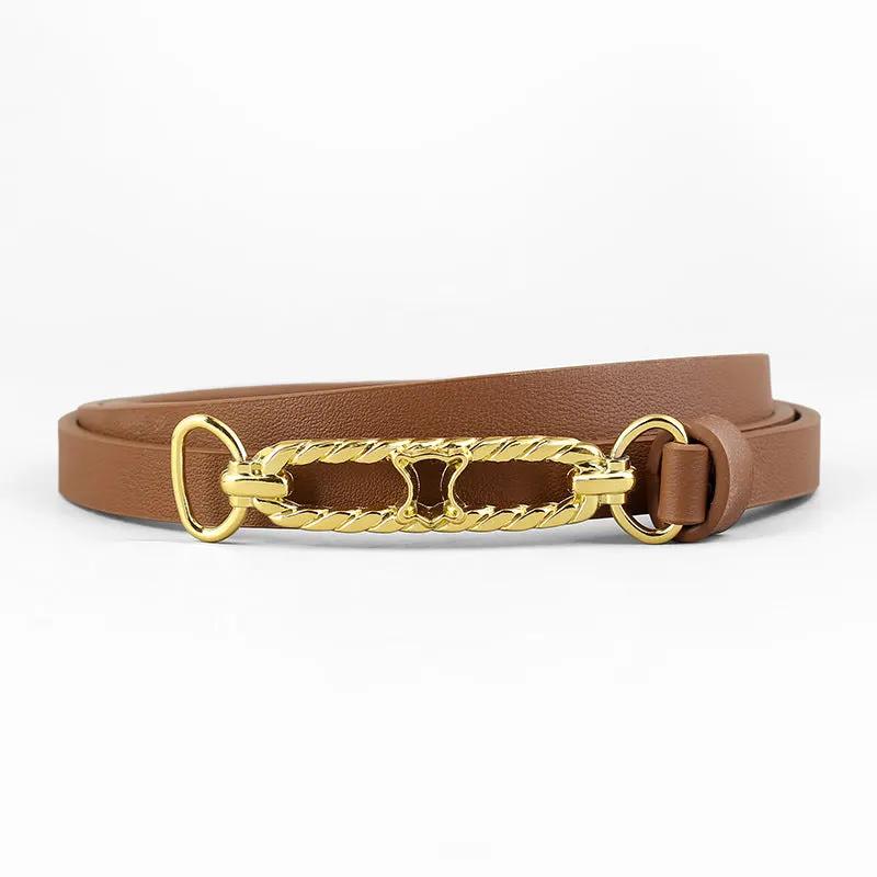 Gold Buckle Skinny Belt by Trendsi