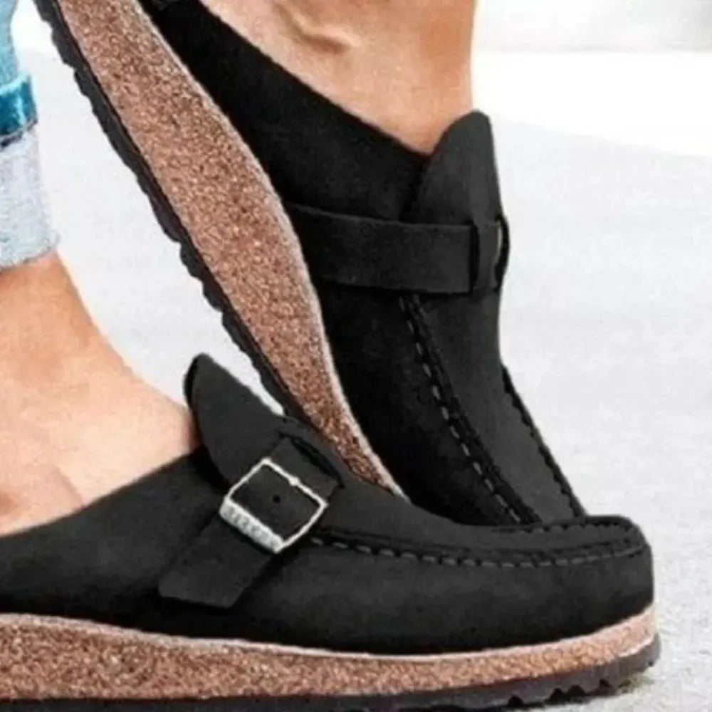 Round Toe Low Heel Buckle Loafers by Partner Label