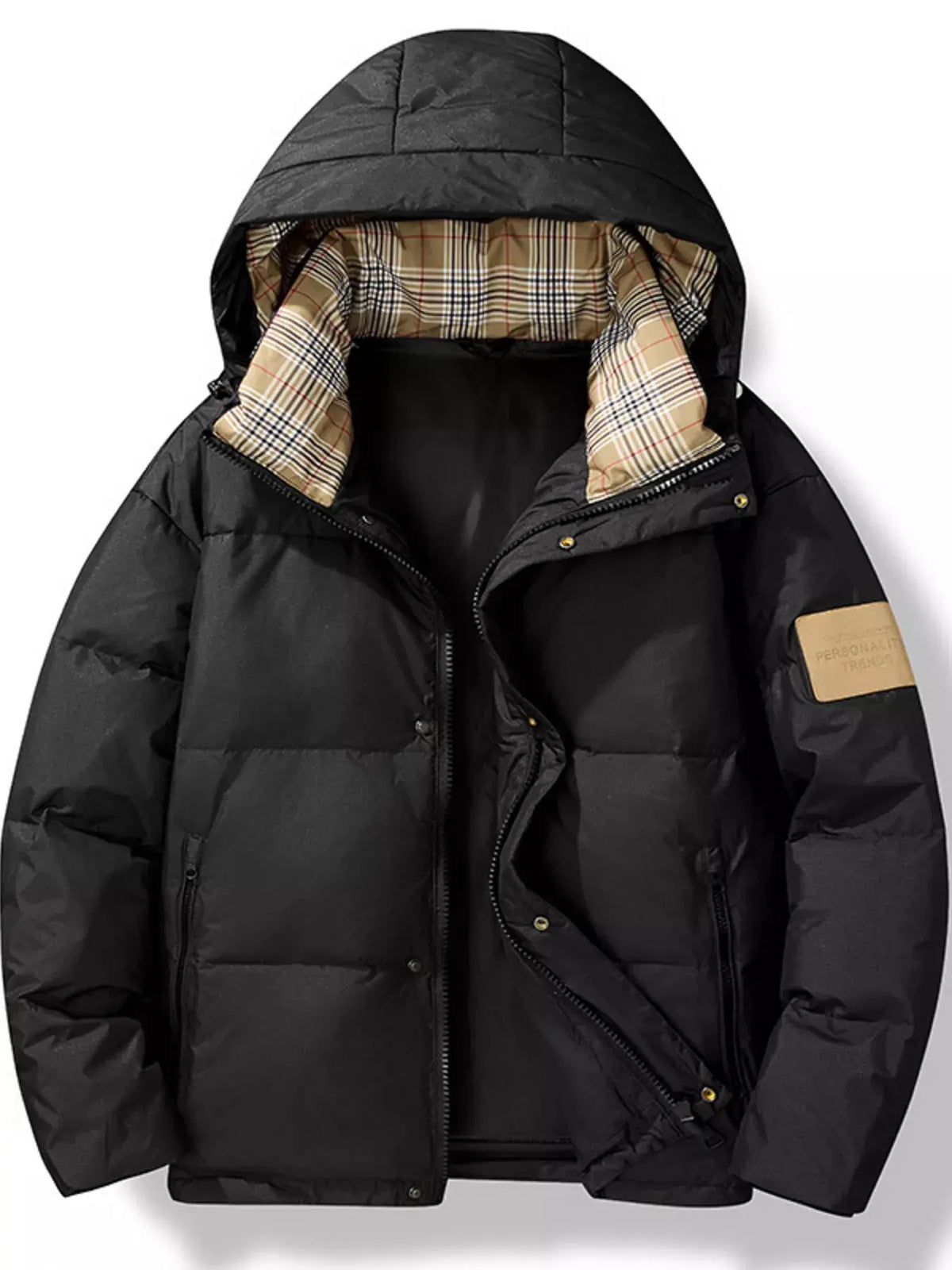 Men's Plus Size Warm Padded Hooded Down Puffer Jacket by Partner Label