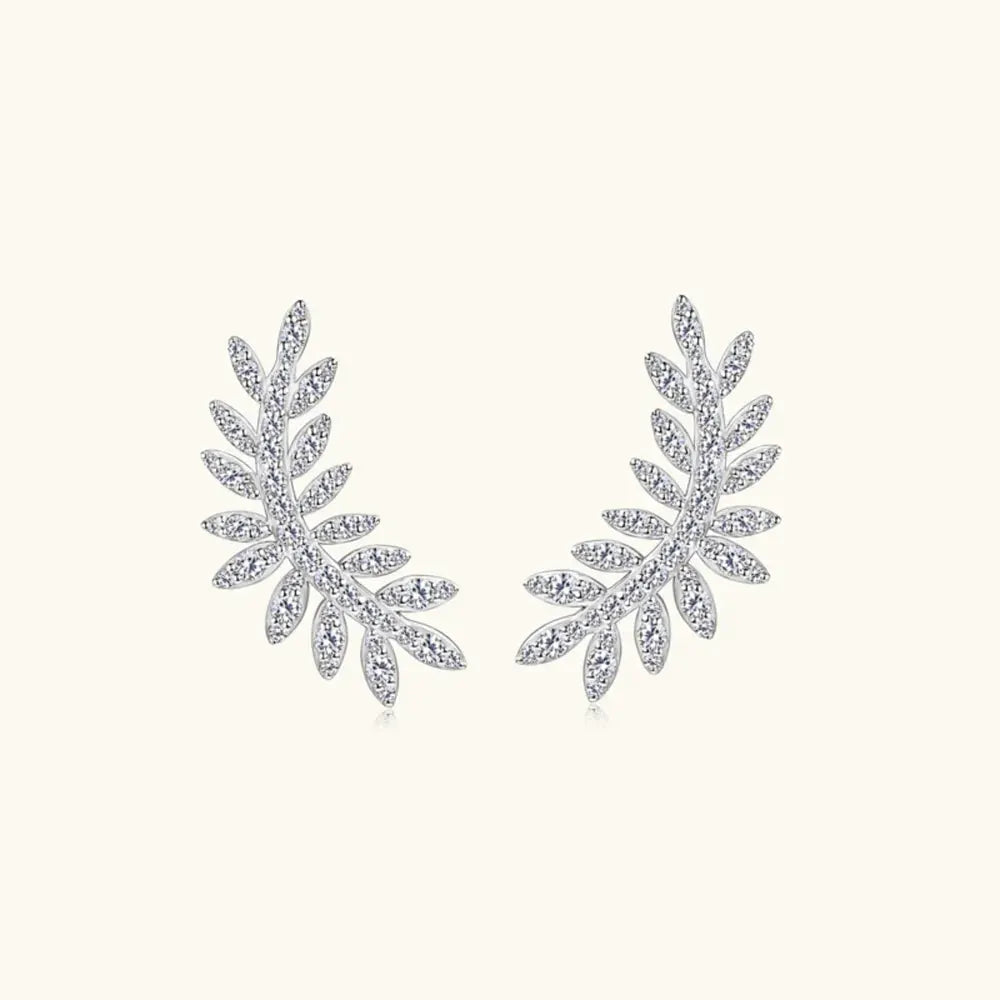 Moissanite 925 Sterling Silver Leaf Shape Stud Earrings by Partner Label