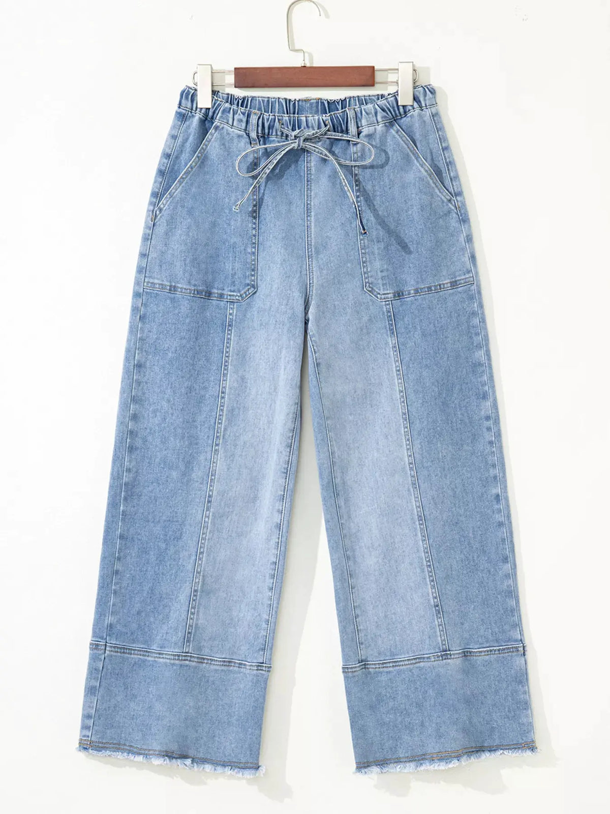 Wide Leg Drawstring Raw Hem Jeans by Partner Label