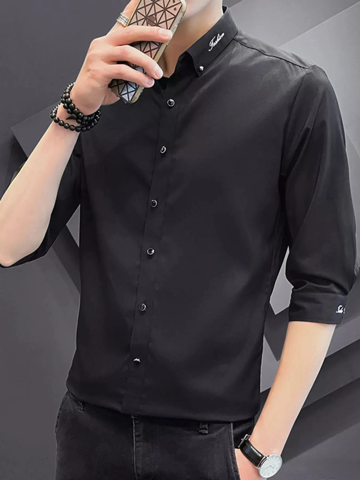 Men's Button Up Slim Fit Casual Shirt by Trendsi