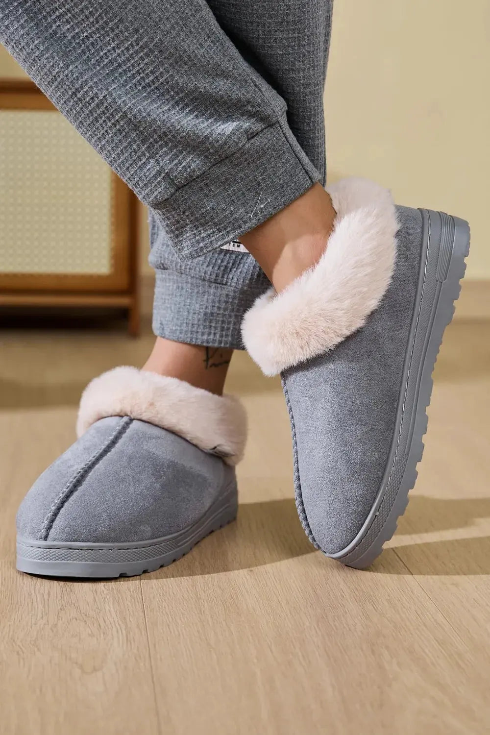 Faux Fur Round Toe Platform Slippers by Partner Label