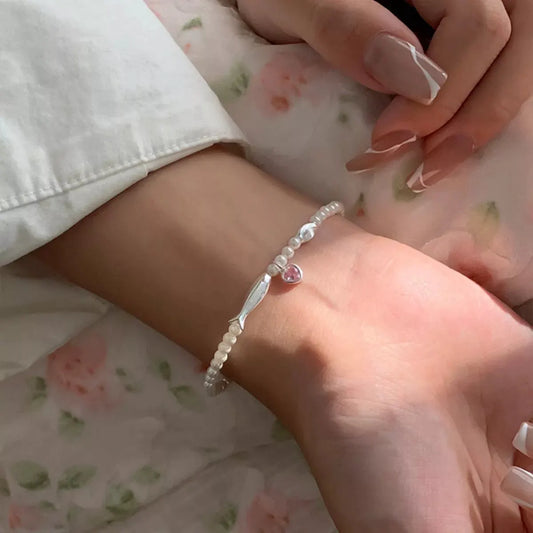 Pearl Fish Bracelet with Heart Charm by Partner Label