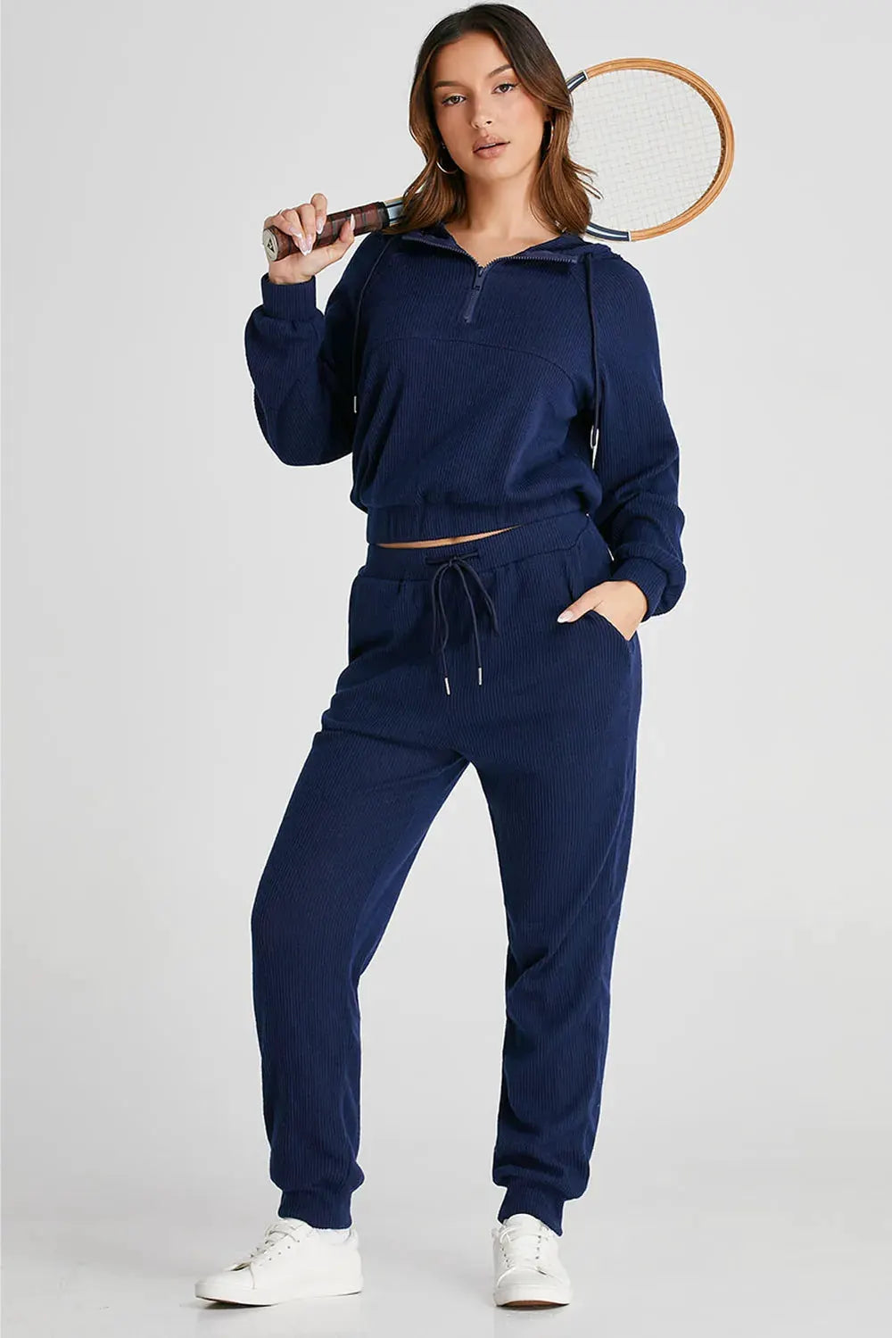 Drawstring Half Zip Hoodie and Joggers Active Set by Partner Label