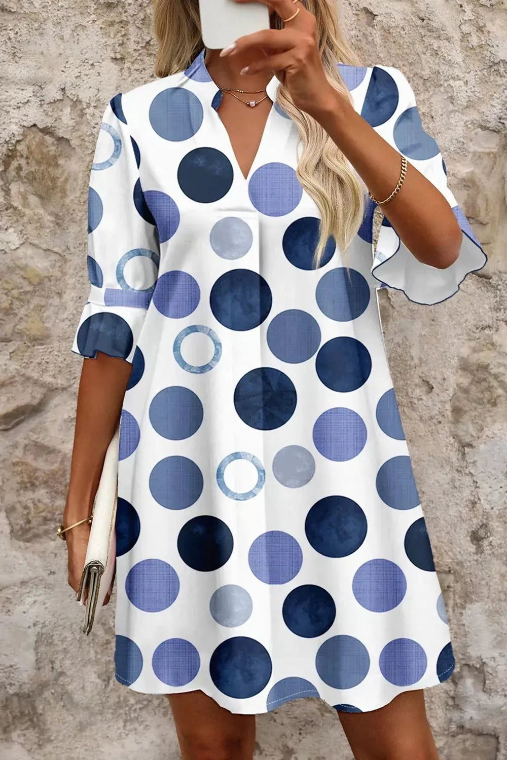 Polka Dot Print Flounced Half Sleeve Casual Vacation Style Mini Dress by Trendsi