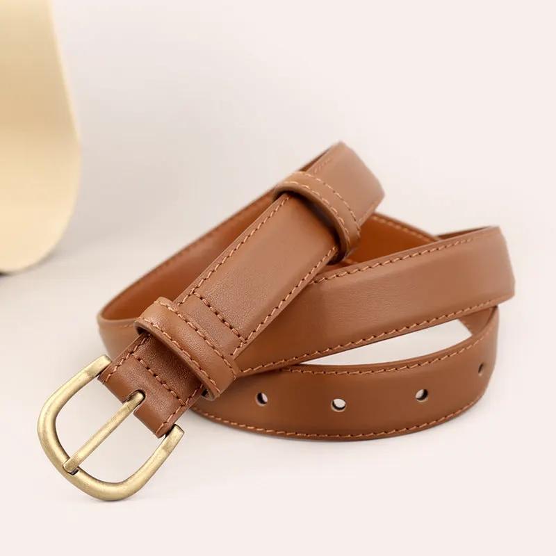 Skinny Leather Belt with Golden Buckle by Trendsi