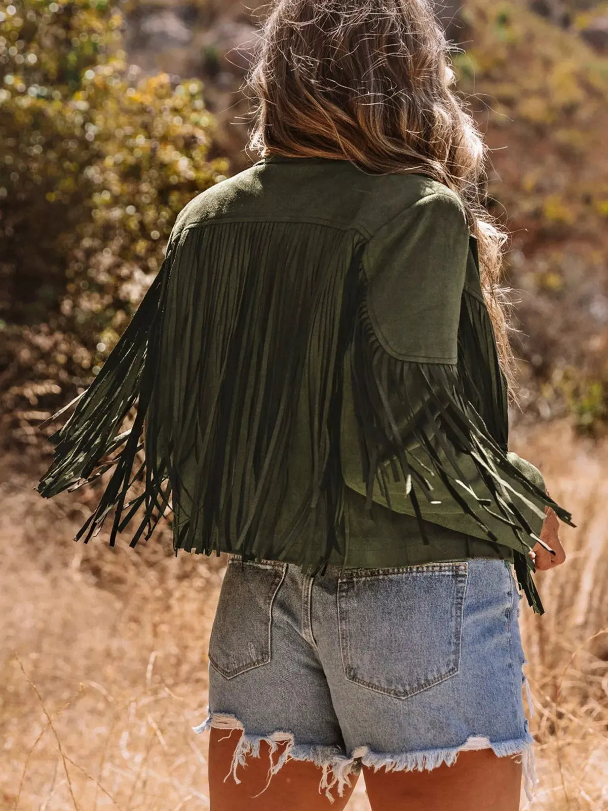 Cropped Fringe Faux Suede Jacket by Partner Label