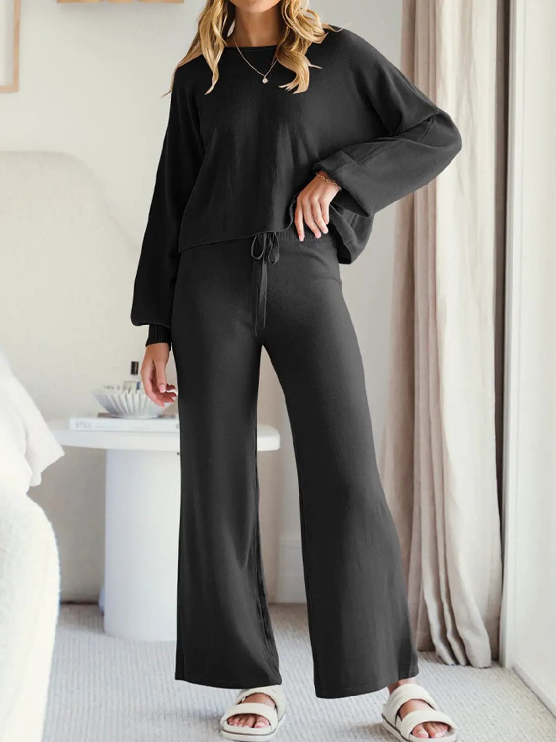 Long Sleeve Lounge Top and Drawstring Pants Set by Partner Label
