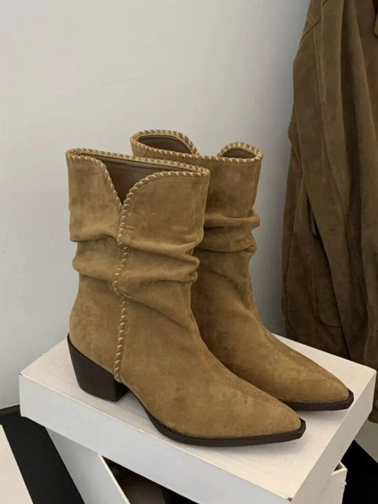 Point Toe Block Heels Boots by Partner Label
