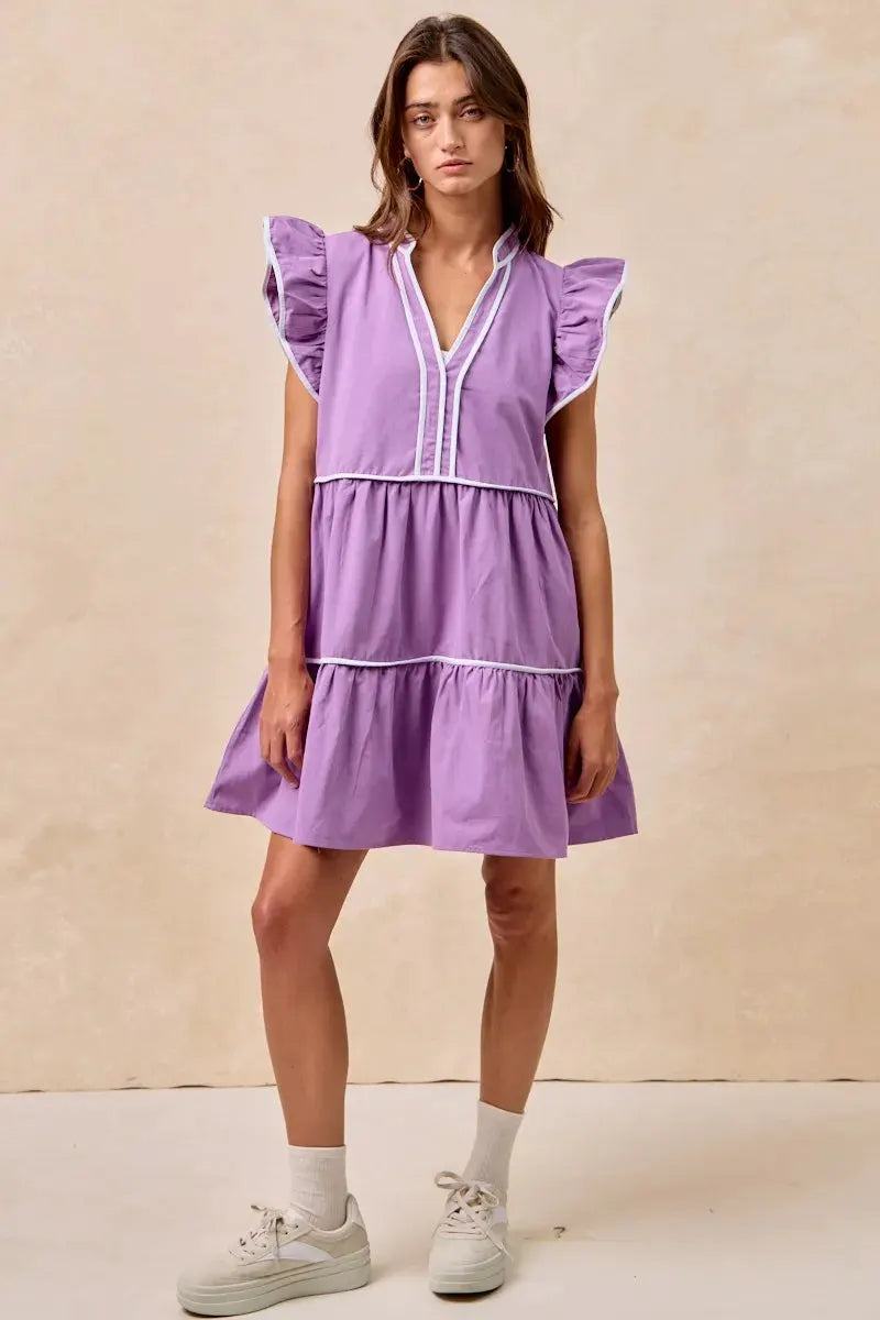 BiBi Gameday Theme Contrast Binding Ruffled Dress by BiBi