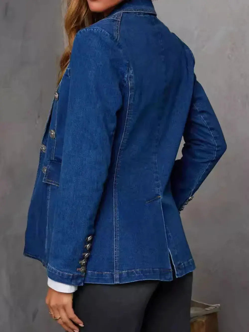 Collared Neck Long Sleeve Denim Jacket by Partner Label