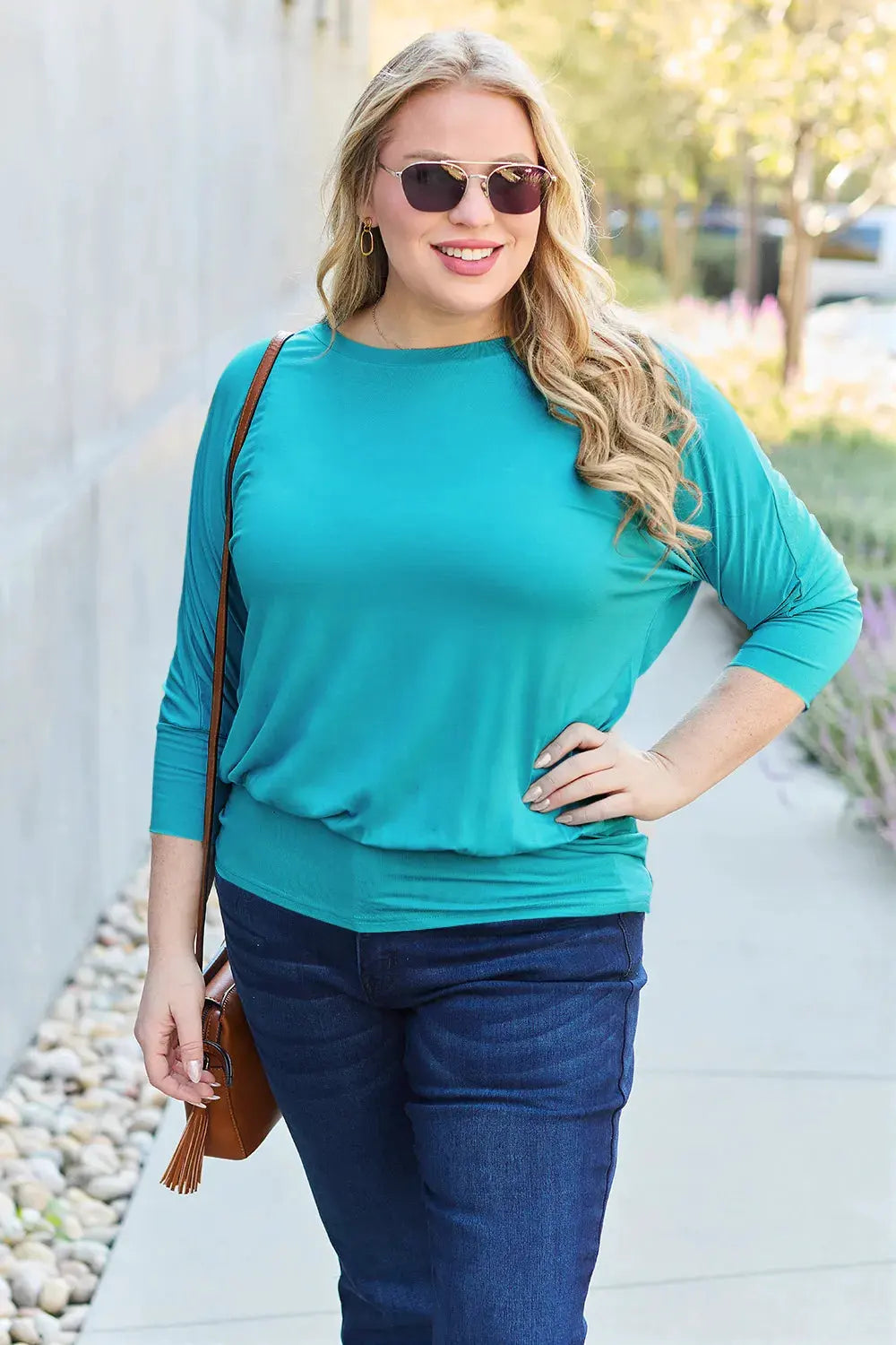 Basic Bae Full Size Round Neck Batwing Sleeve Top by Basic Bae