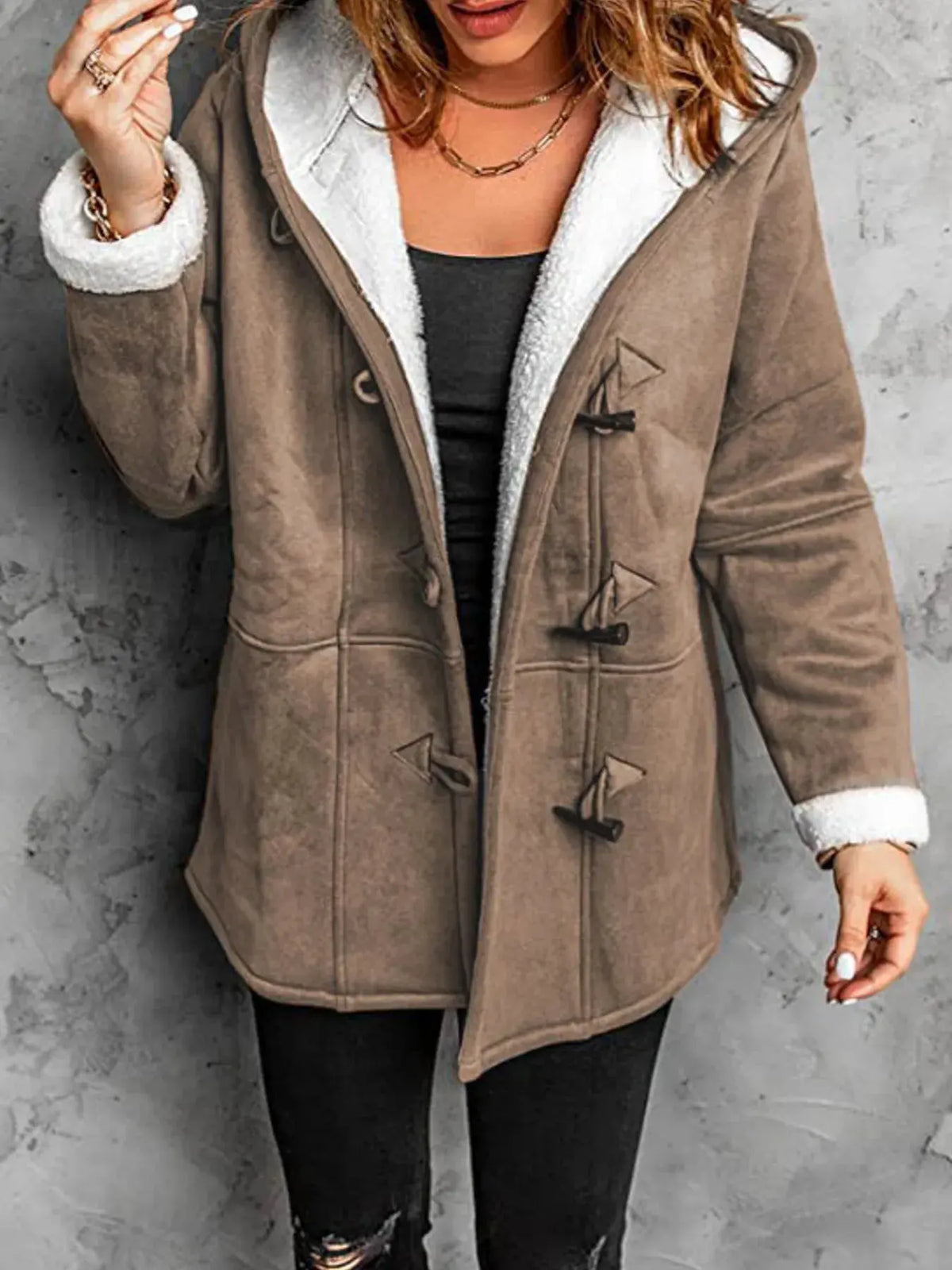 Full Size Cozy Sherpa Lined Toggle Coat with Hood Plus Size | Partner Labels Selection by Partner Label