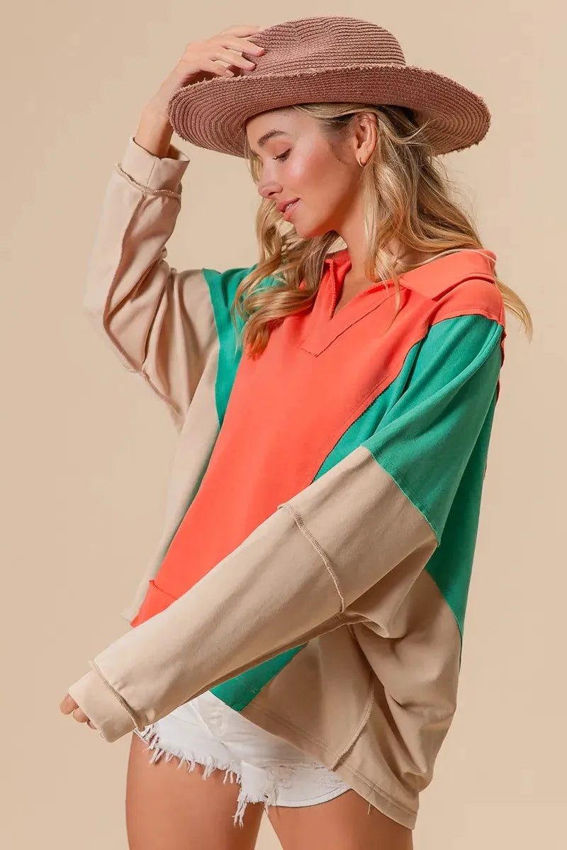 BiBi Colorblock Exposed Seam French Terry Sweatshirt by BiBi