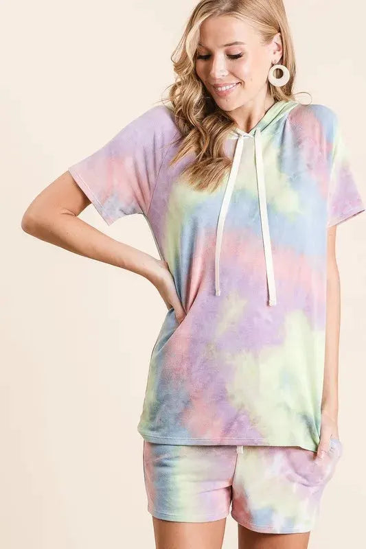 BiBi Tie Dye Terry Hoodie with Drawstring by BiBi