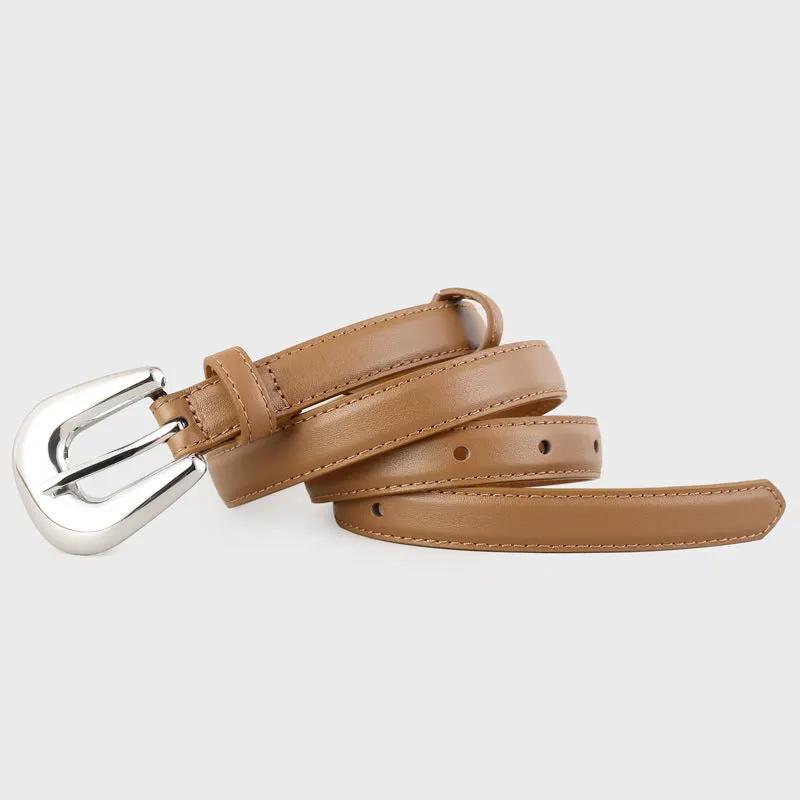 Leather Belt with Silver Buckle by Trendsi