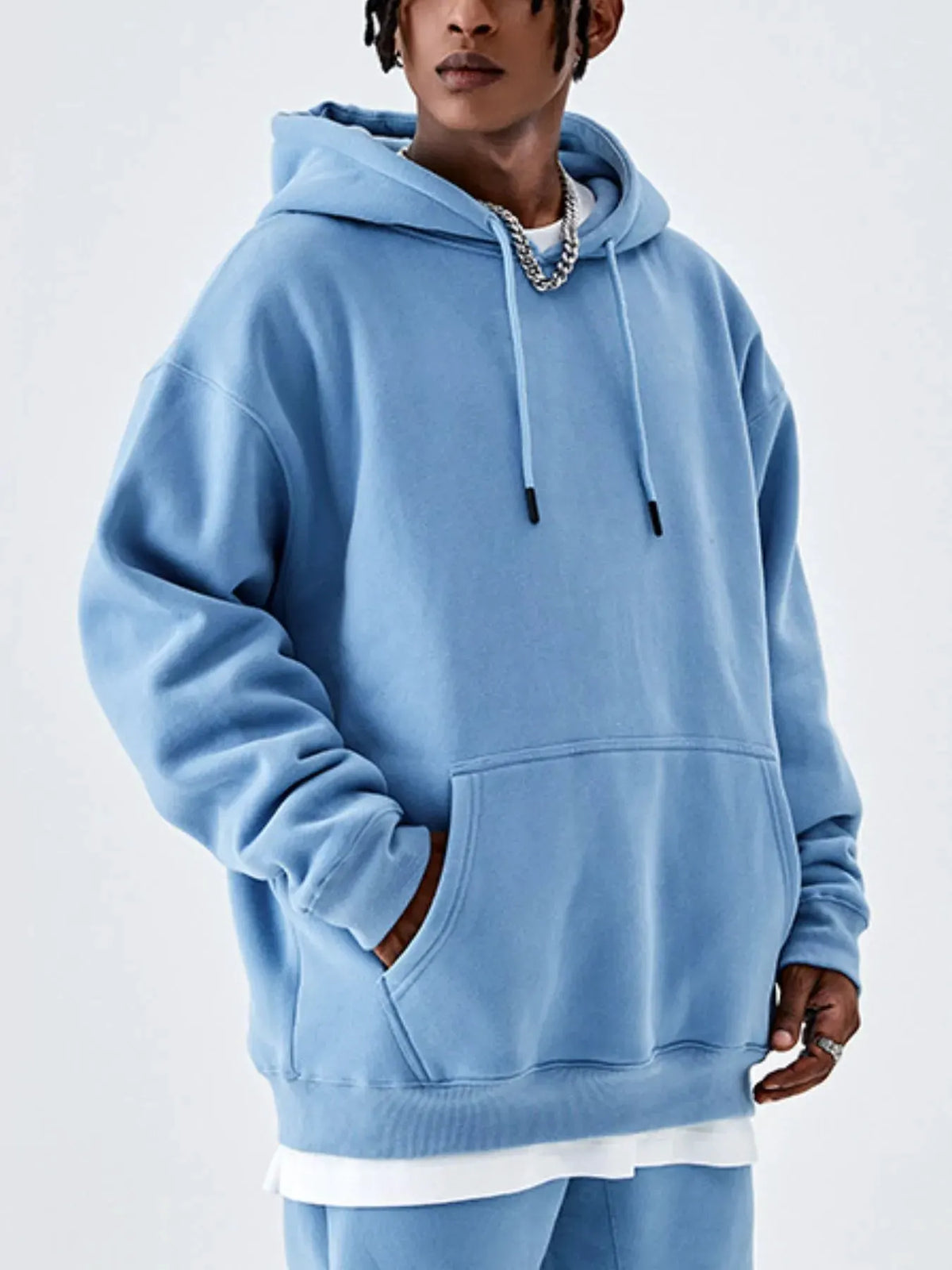 Men's Drawstring Drop Shoulder Hoodie by Trendsi
