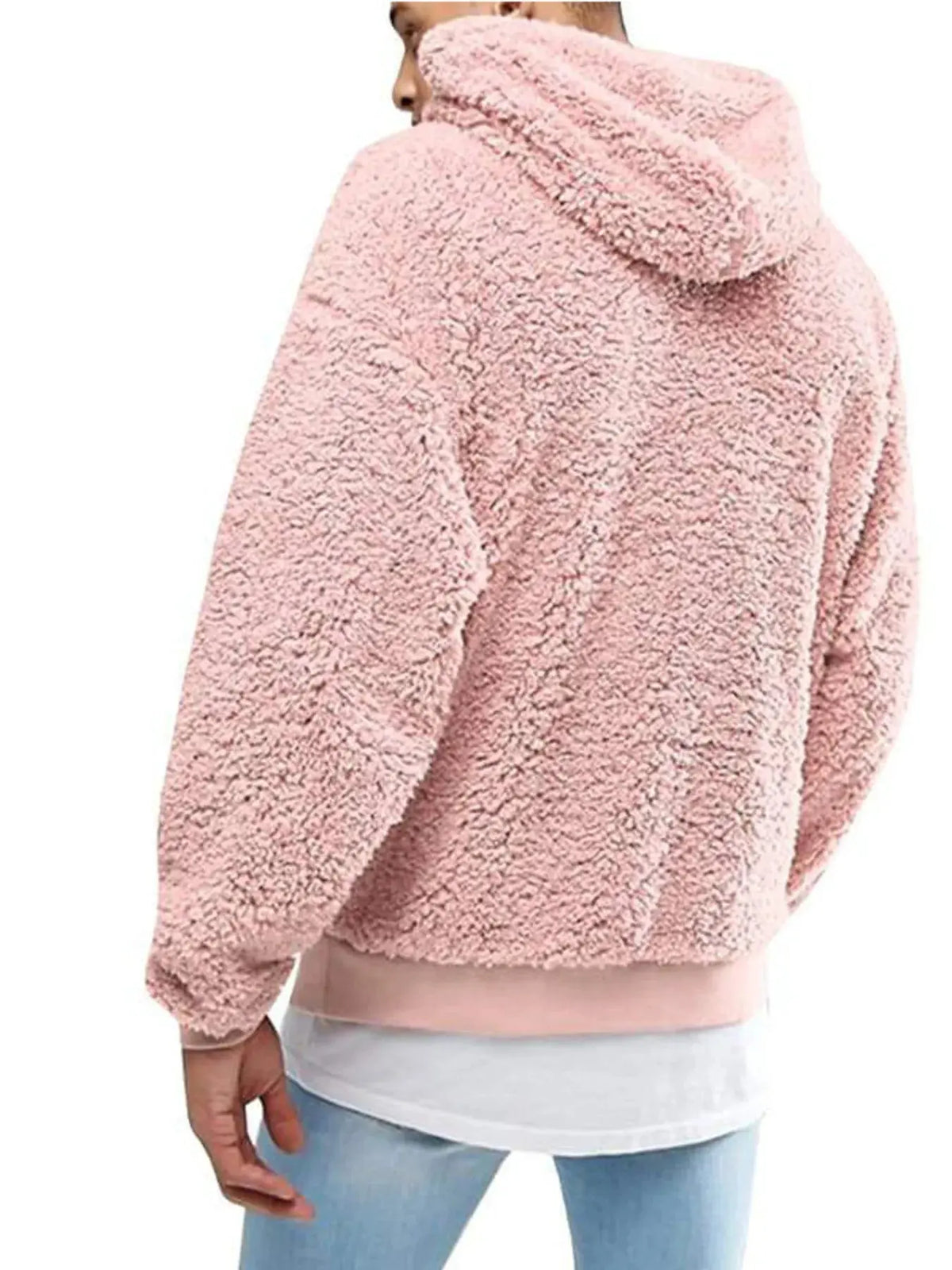 Men's Full Size Drawstring Sherpa Fleece Long Sleeve Hoodie Plus Size by Trendsi