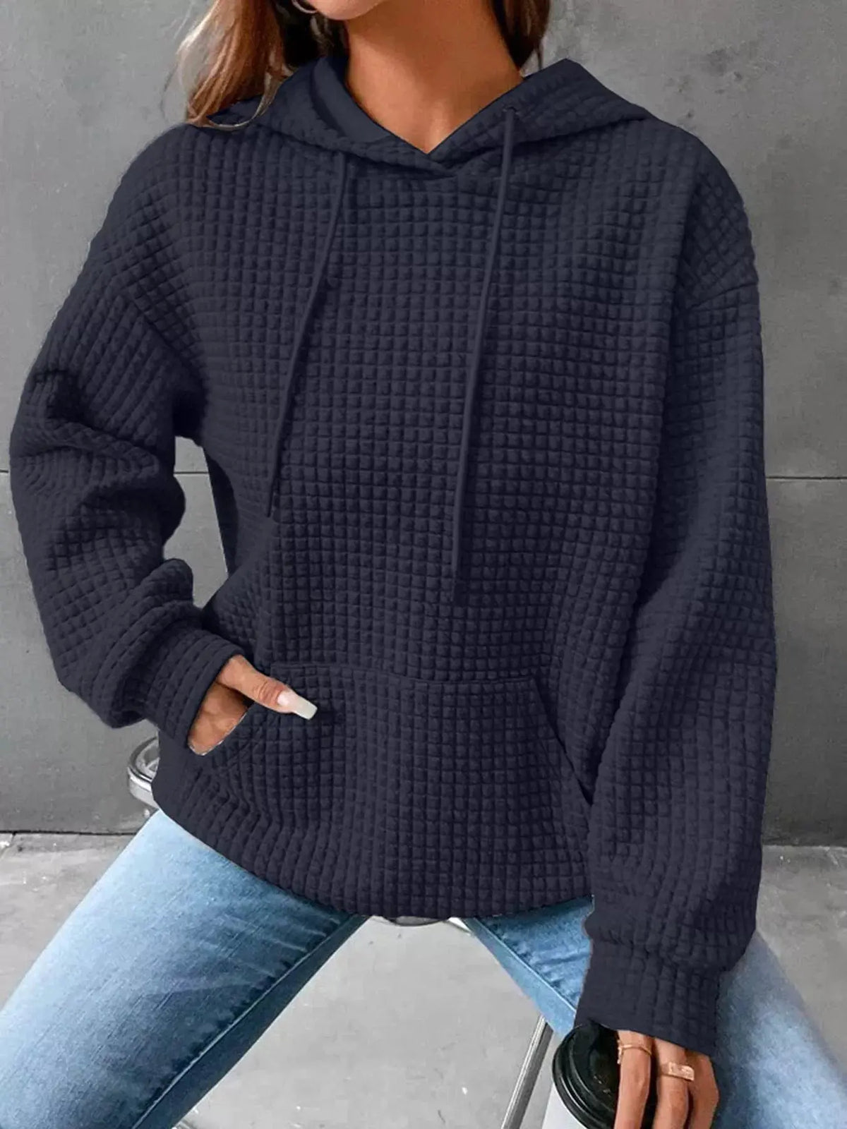 Full Size Textured Kangaroo Pocket Hoodie Plus Size | Partner Labels Selection by Partner Label