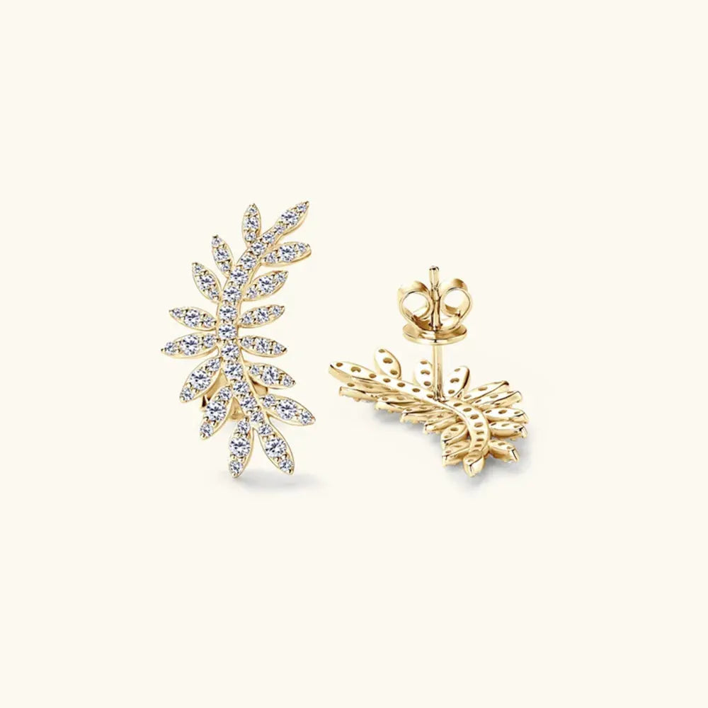 Moissanite 925 Sterling Silver Leaf Shape Stud Earrings by Partner Label