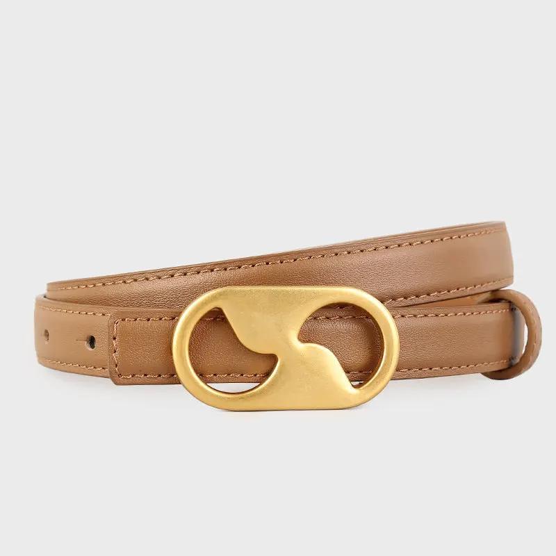 Leather Belt with Golden Buckle by Trendsi