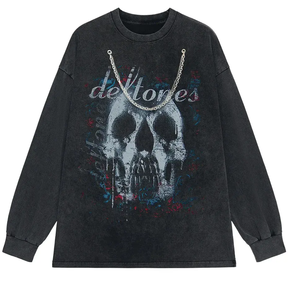 Hip-Hop Skull T-Shirt Men Vintage Harajuku Y2K Streetwear Black Cotton Tee by Vimost Shop