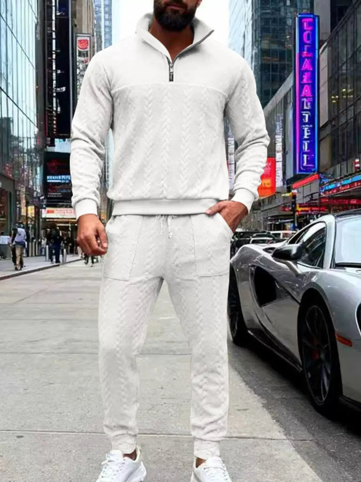Men's Full Size Quarter-Zip Top and Pants Set Plus Size by Trendsi