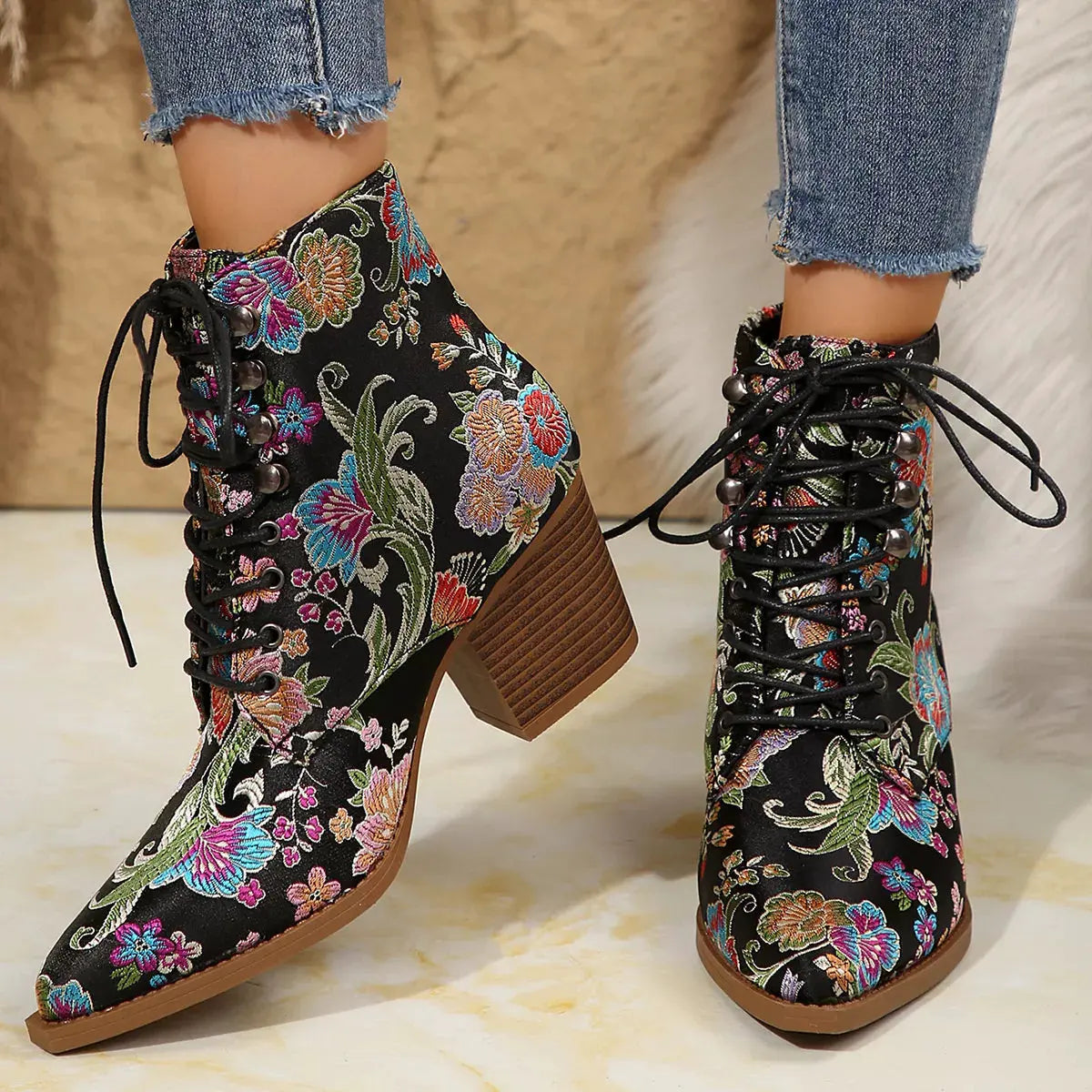 Point Toe Block Heels Boots by Partner Label