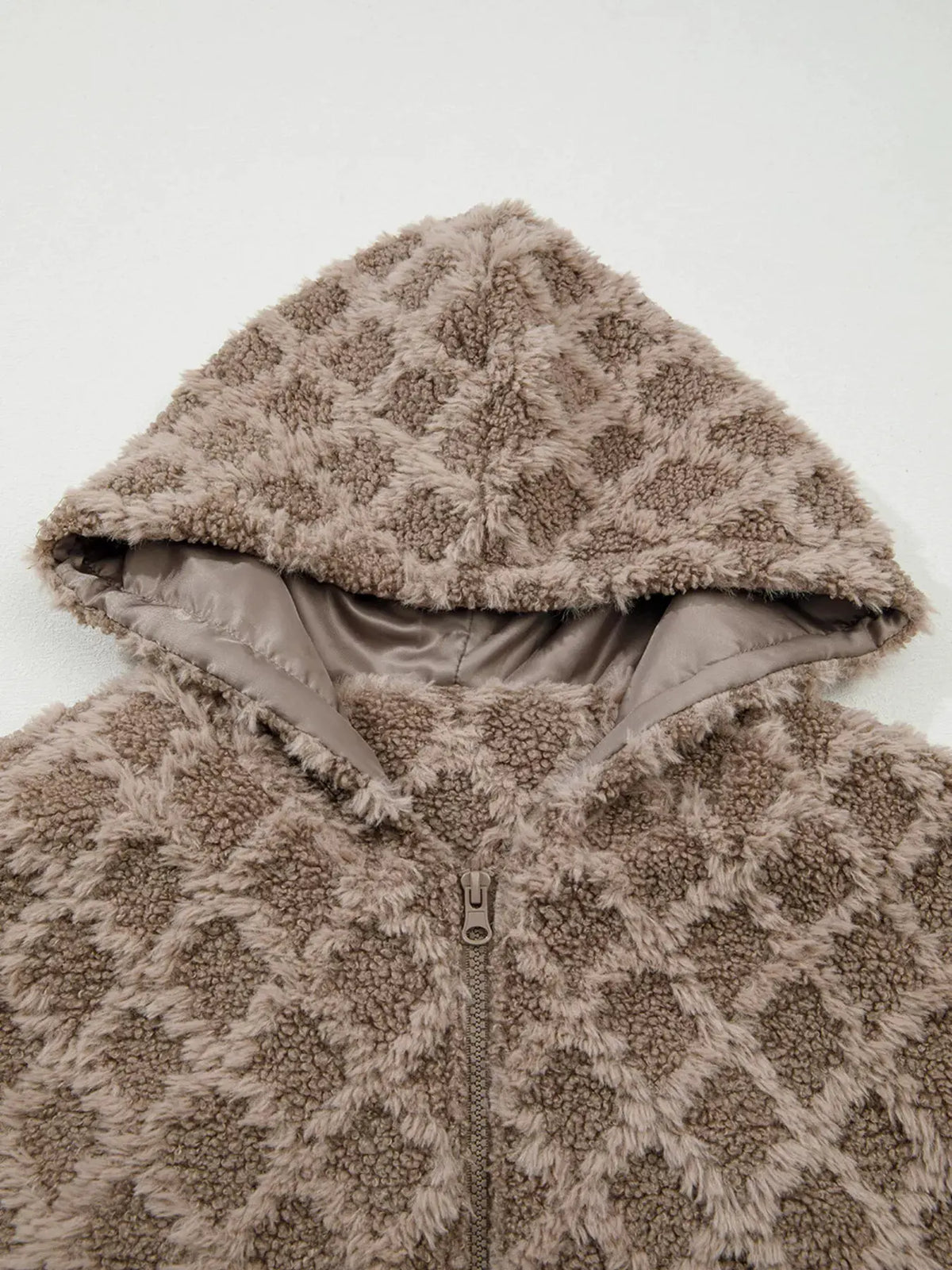 Sherpa Rhombus Zip Up Side Pocket Hooded Jacket by Partner Label