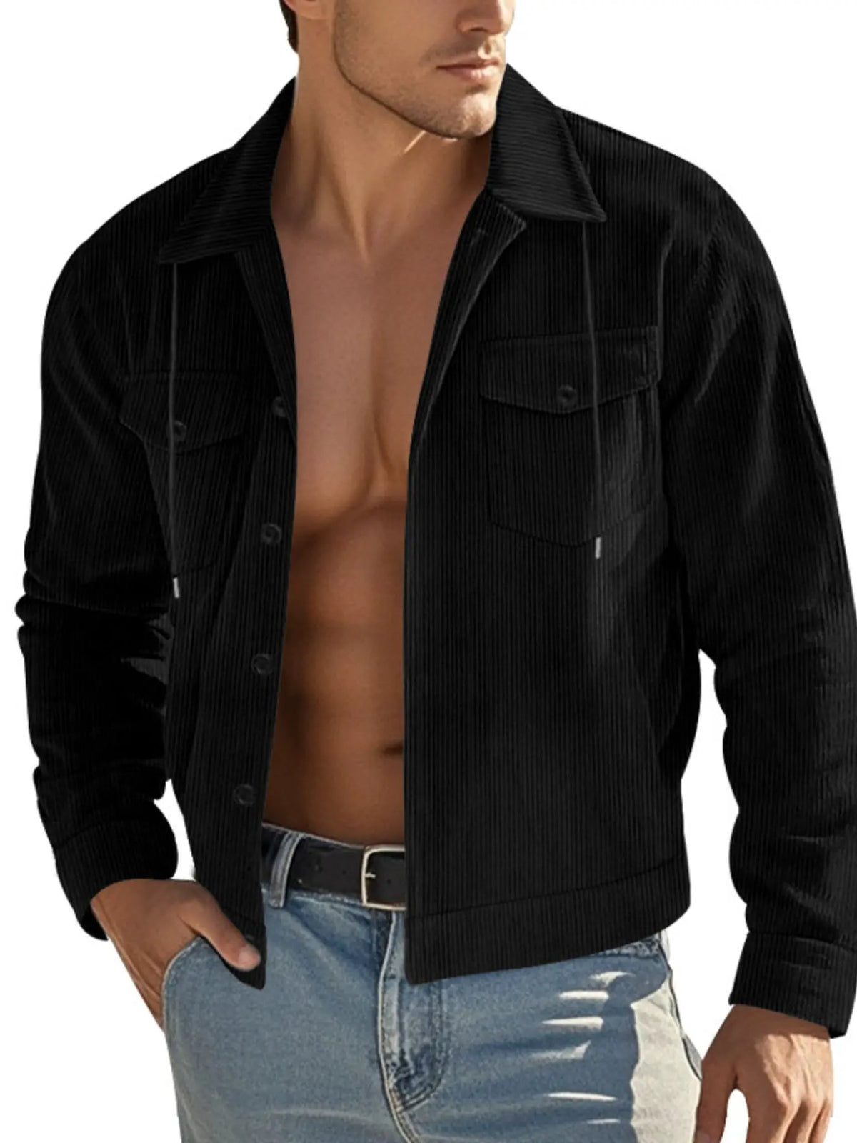 Men's Full Size Corduroy Button Up Casual Jacket Plus Size by Trendsi