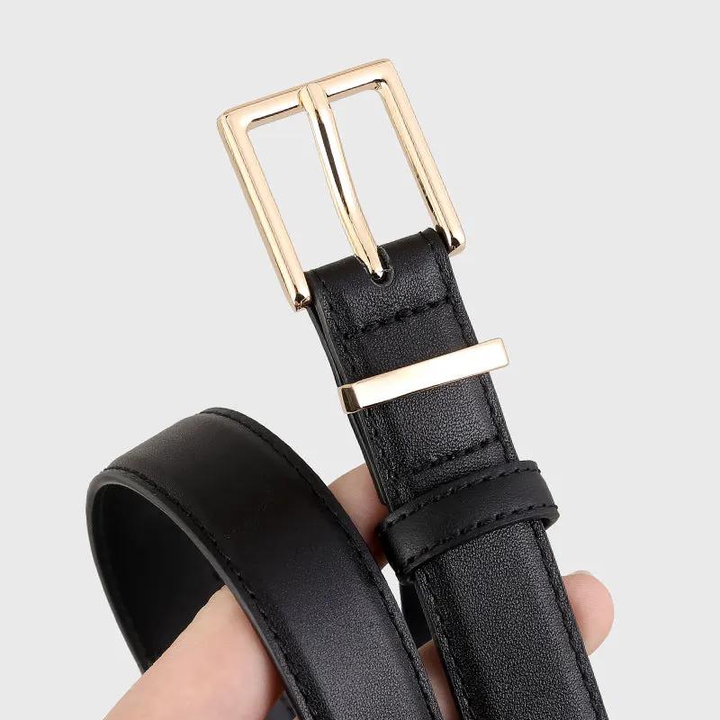 Leather Belt with Golden Buckle by Trendsi